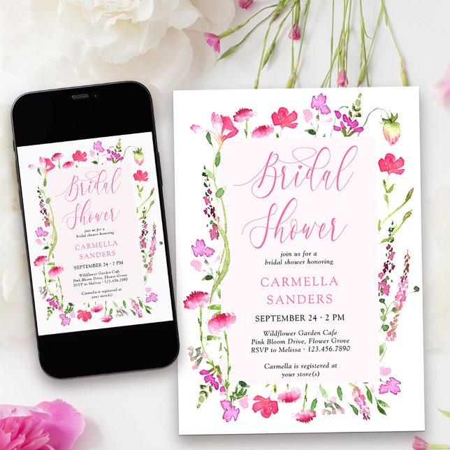 Rosa Wildbloms Elegant Feminine Möhippa Inbjudningar (Bridal Shower Invitation from my Pink Wildflower Collection. )