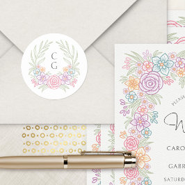 Rosa Wildbloms Vapensköld WAN Bröllop Runt Klistermärke