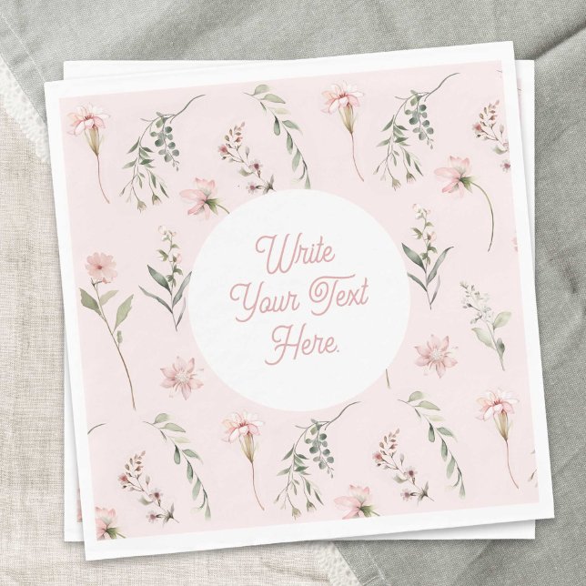Rosa Wildblomsage Grönt Greenery Watercolor Pappersservett (Pink Watercolor Wildflower and Sage Green Greenery, all-occasion paper napkins)