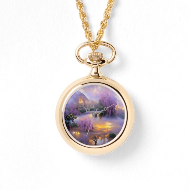 Rosa Willow träd vid solnedgången vid dammen Armbandsur (Framsida)