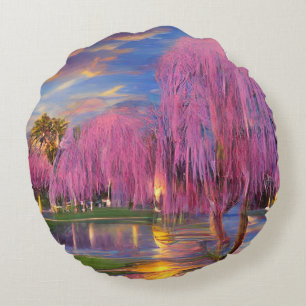 Rosa Willow träd vid solnedgången vid dammen Rund Kudde