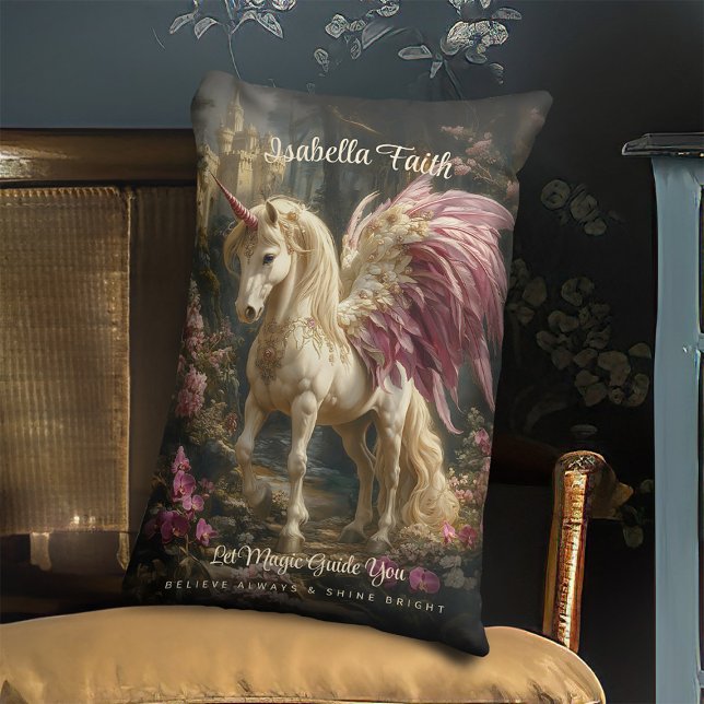 Rosa Winged Forest Unicorn Fairy Horse Lumbarkudde (Skapare uppladdad)