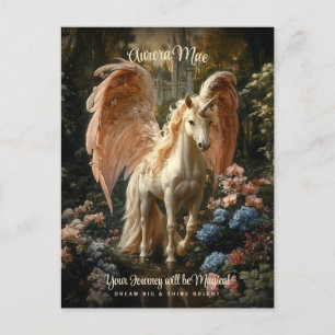 Rosa Winged Unicorn Magic Castle Pegasus Vykort