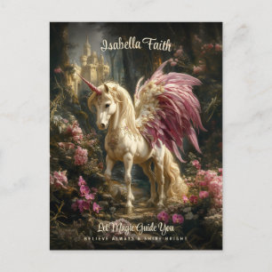 Rosa Winged Unicorn Woodland Encouragement Vykort