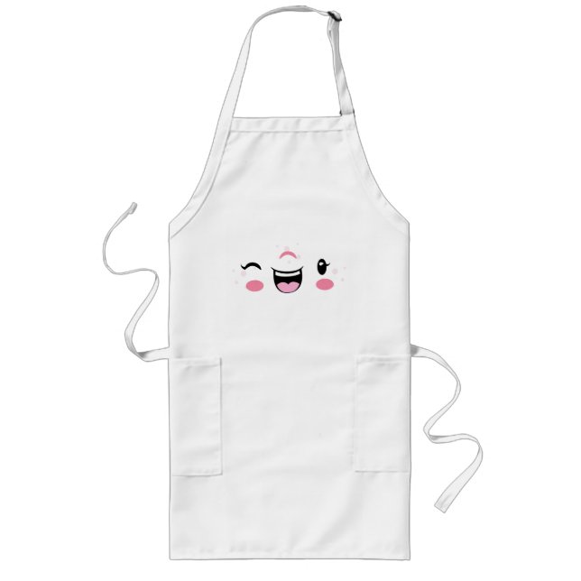 Rosa Winking Kawaii Ansikte Apron Långt Förkläde (Framsidan)