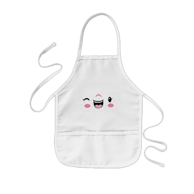 Rosa Winking Kawaii Ansikte Barn Apron Barnförkläde (Framsidan)