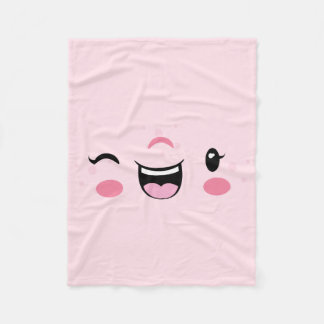 Rosa Winking Kawaii Ansikte Fleece Blanket
