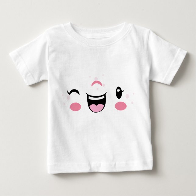 Rosa Winking Kawaii Ansikte Kids Clothing T Shirt (Framsida)