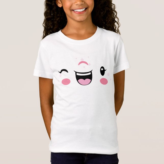 Rosa Winking Kawaii Ansikte Kids Clothing Tee Shirt (Framsida)