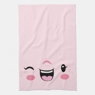 Rosa Winking Kawaii Ansikte Kitchen Towel Kökshandduk