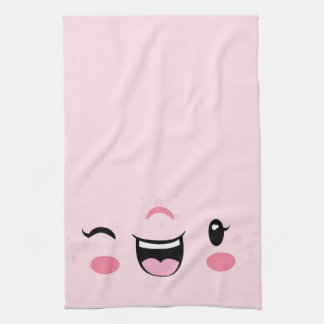 Rosa Winking Kawaii Ansikte Kitchen Towel Kökshandduk