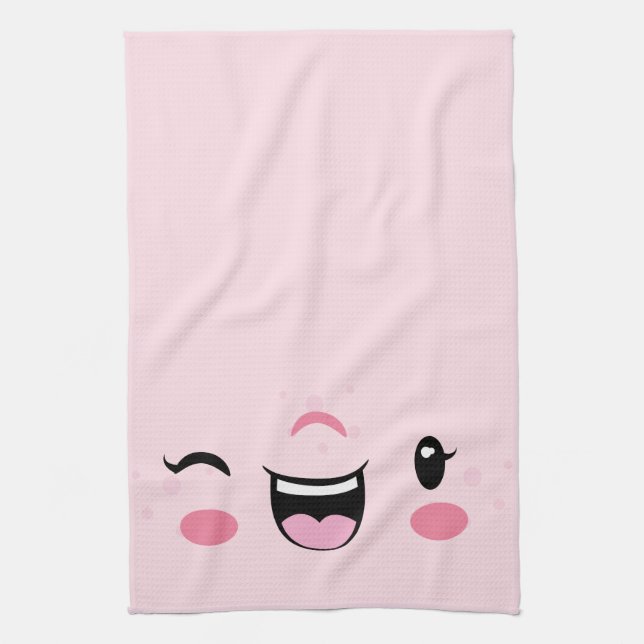 Rosa Winking Kawaii Ansikte Kitchen Towel Kökshandduk (Vertikal)