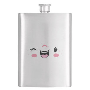 Rosa Winking Kawaii Ansikte-kolv Fickplunta