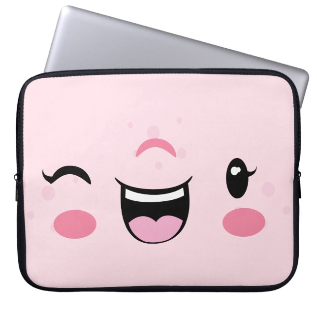 Rosa Winking Kawaii Ansikte Laptop sleeve (Framsidan)
