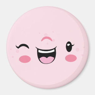 Rosa Winking Kawaii Ansikte Magnet
