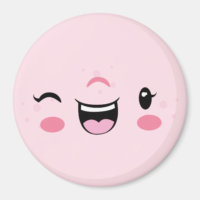Rosa Winking Kawaii Ansikte Magnet (Framsidan)