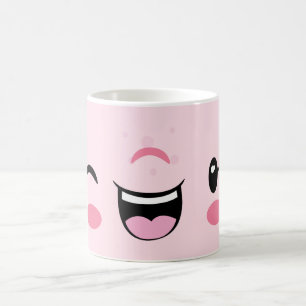 Rosa Winking Kawaii Ansikte Mugg