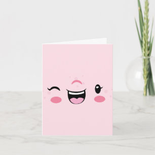 Rosa Winking Kawaii Ansikte Note Card Kort