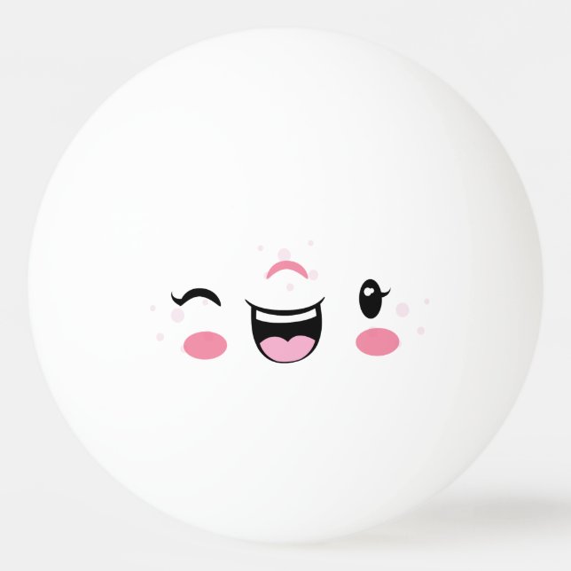 Rosa Winking Kawaii Ansikte Ping Pong Bollar (Baksidan)