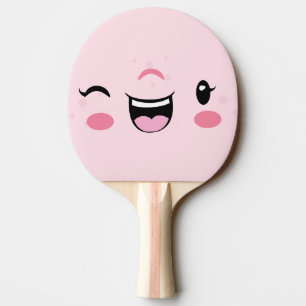 Rosa Winking Kawaii Ansikte Ping Pong Paddle Pingisracket