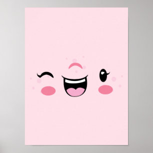 Rosa Winking Kawaii Ansikte Poster Skriv ut