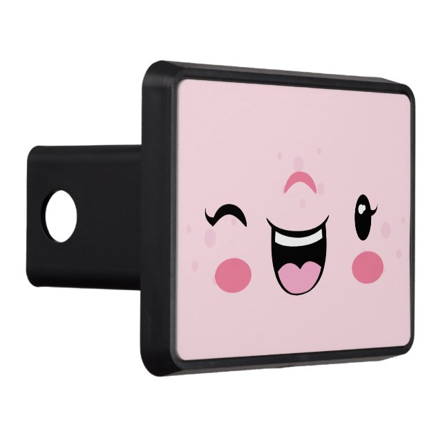 Rosa Winking Kawaii Ansikte Trailer Hitch Cover Skydd För Dragkrok (Höger)