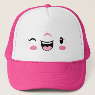 Rosa Winking Kawaii Ansikte Truckerkeps