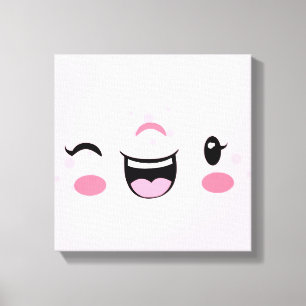 Rosa Winking Kawaii Ansikte Wrapped Canvas