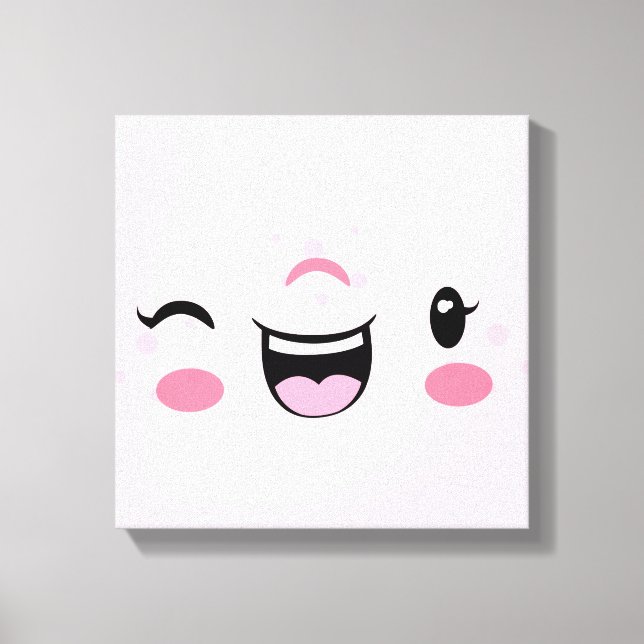 Rosa Winking Kawaii Ansikte Wrapped Canvas (Framsida)
