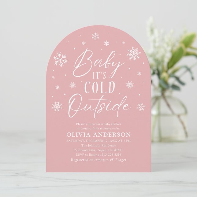 Rosa Winter Baby Det är Kall utanför babyskabinka Inbjudningar (Stående Fram)