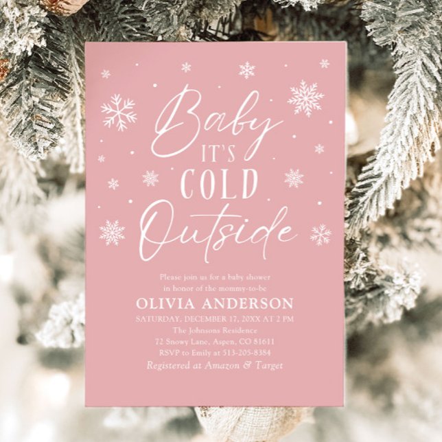 Rosa Winter Baby Det är Kall utanför babyskabinka Inbjudningar (Pink Winter Baby It's Cold Outside Baby Shower Invitation)