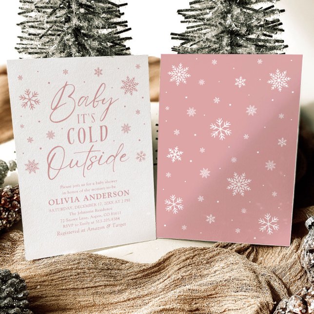 Rosa Winter Baby Det är Kall utanför babyskabinka Inbjudningar (Pink Winter Baby It's Cold Outside Baby Shower Invitation)