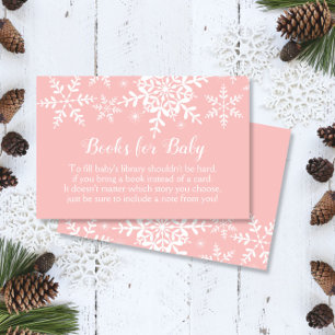 Rosa Winter Baby Shower Snöflingor Ta med Bok Visitkort