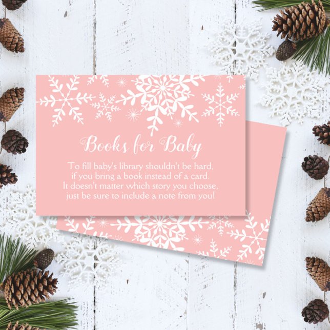 Rosa Winter Baby Shower Snöflingor Ta med Bok Visitkort (Skapare uppladdad)