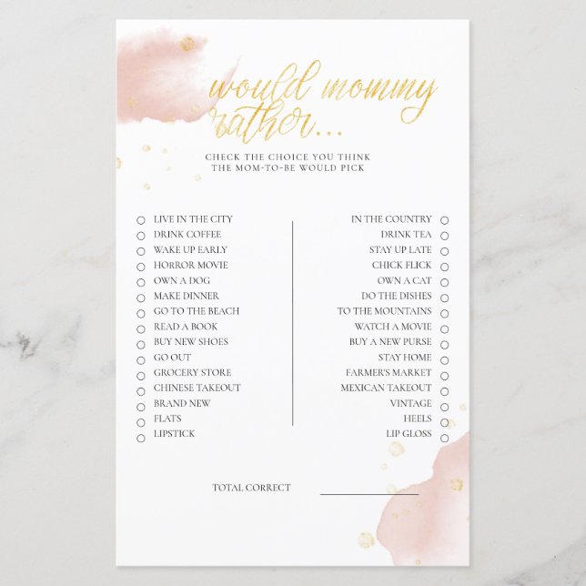 Rosa Winter Baby Shower-spel skulle vara Mamma sna (Framsida)