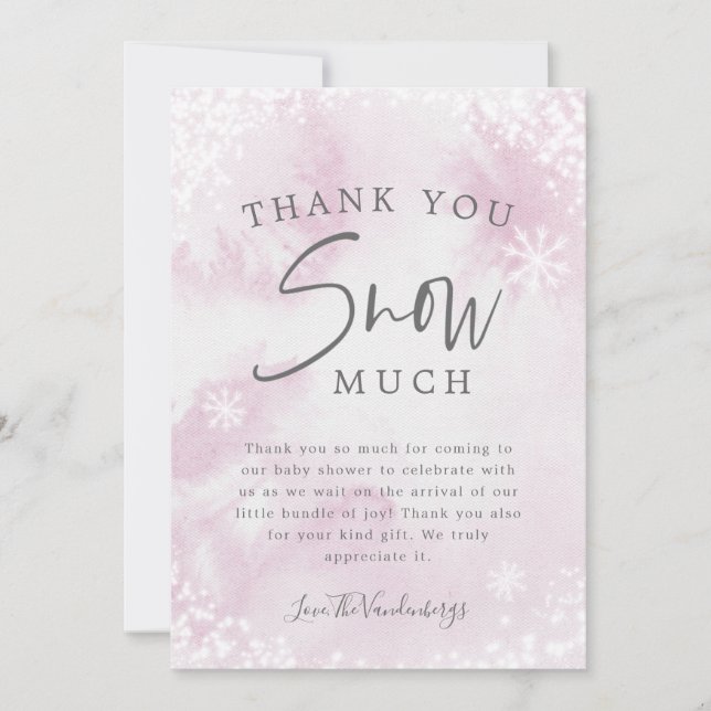 Rosa Winter Baby Shower Tack Snö Mort Card Kort (Framsida)