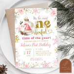 Rosa Winter Blommigt First Oenderful Birthday Girl Inbjudningar<br><div class="desc">Åh vilken Roligt Juldagen 1:a födelsedagsinbjudan,  Snö Globe Första födelsedagsinbjudan,  julprydnad Årets Födelsedagsfest,  Winter Onederland 1:a födelsedag Party,  första födelsedagsinbjudan till Blommigten Garden första födelsedag.</div>