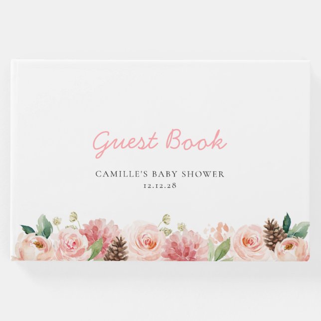 Rosa Winter Blommigt Girl Baby Shower Gästböcker (Framsida)