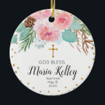 Rosa Winter Blommigt Personlig Girl  Girl Baptism Julgransprydnad Keramik<br><div class="desc">Rosa Winter Blommigt Personlig Girl  Girl Baptism Ornament</div>
