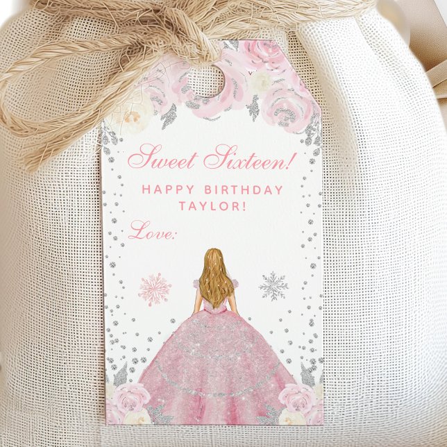 Rosa Winter Blonde Hair Princess Sweet sixteen Presentetikett (Skapare uppladdad)