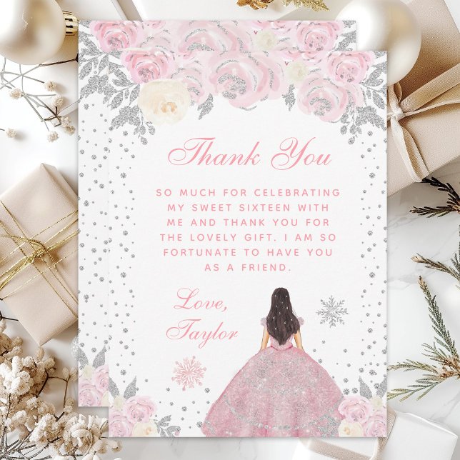 Rosa Winter Brunette Hair Princess Sweet sixteen Tack Kort (Skapare uppladdad)
