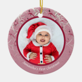 Rosa Winter Cardinal Baby Personlig Photo Julgransprydnad Keramik