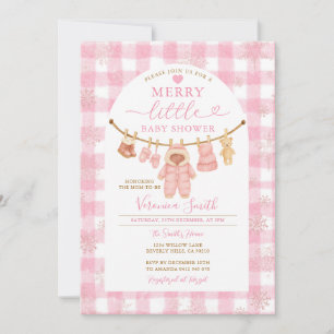 Rosa Winter Clothesline Merry Little Baby Shower Inbjudningar