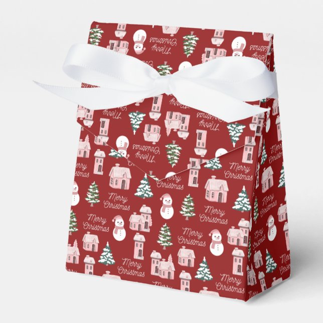Rosa Winter Cottage Gräs Träd Helgdag jul Presentaskar (Framsidan Sidan)