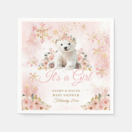 Rosa Winter Cute Bear a Girl Baby Shower Pappersservett