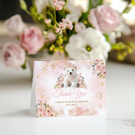 Rosa Winter Cute Bear a Girl Baby Shower Tack Kort