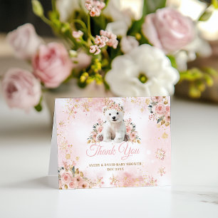 Rosa Winter Cute Bear a Girl Baby Shower Tack Kort