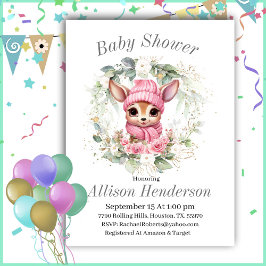 Rosa Winter Flicka Rener Baby Shower Inbjudningar