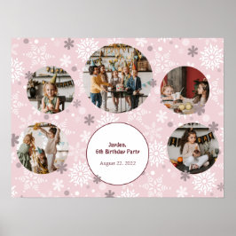 Rosa Winter Födelsedagsfest Photo Collage Template Poster