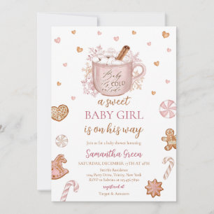 Rosa Winter Girl Baby Shower Inbjudningar